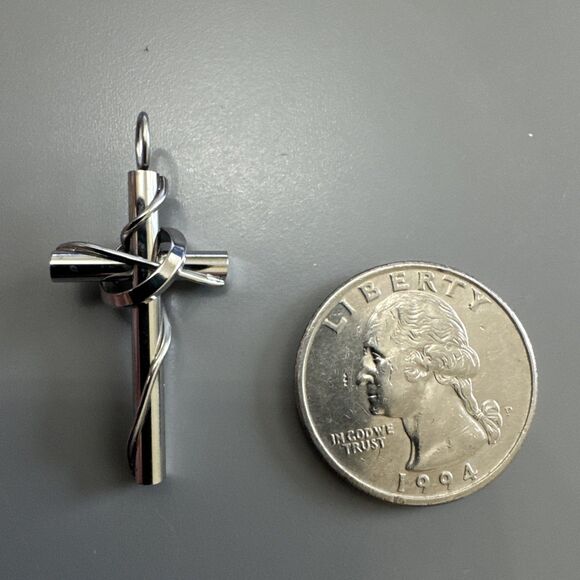 Cross Pendant Silver Tone Stainless Steel Rings 24 Inch Necklace Chain Gift Her - Picture 3 of 5